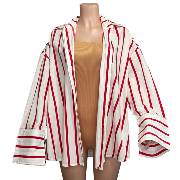 ECLE SWIM Reverie Oversized Shirt, Red White Stripes, M/L - Picture 6 of 11